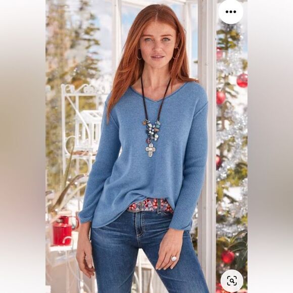 SUNDANCE Women’s Beloved Pullover V-Neck Sweater 100% Cashmere Size SP in Blue - Picture 1 of 13